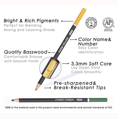 KALOUR Premium Colored Pencils,Set of 120 Colors,Artists Soft Core with Vibrant Color,Ideal for Drawing Sketching Shading,Coloring Pencils for Adults KALOUR