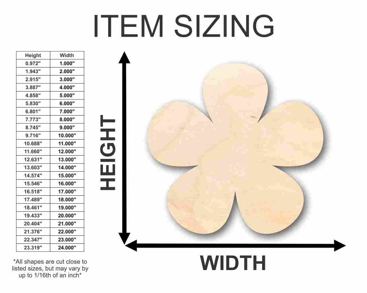 Unfinished Wood Flower Shape - Spring - Craft - up to 24" DIY 6" / 1/8" - WoodArtSupply