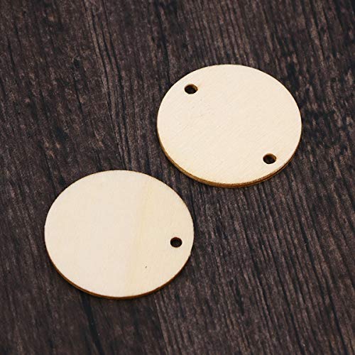 LIOOBO 100PCS Wood Slices for Centerpieces DIY Crafts Wooden Circles Pieces with Holes for Ornaments Unfinished Natural Wooden Circles DIY Pendant