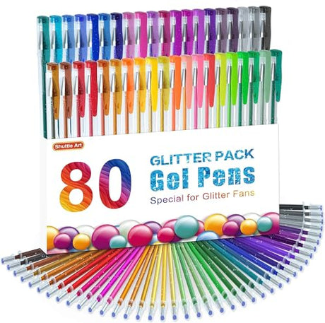 Shuttle Art 80 Pack Glitter Gel Pens, 40 Colors Glitter Gel Pens Set with 40 Refills for Adults Coloring Books Drawing Crafts Scrapbooking Journaling Shuttle Art