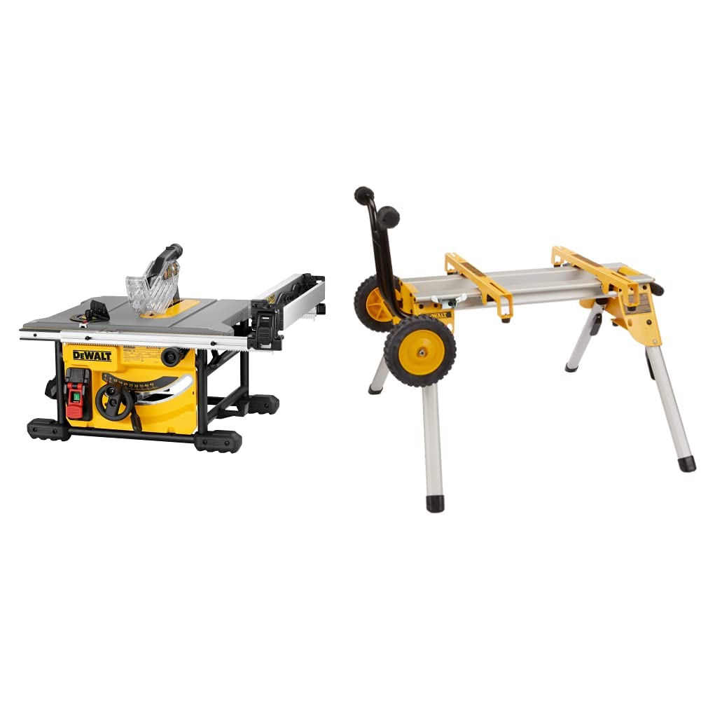 DEWALT Table Saw for Jobsite, Compact, 8-1/4-Inch with Table Saw Stand, Mobile/Rolling (DWE7485 & DW7440RS)