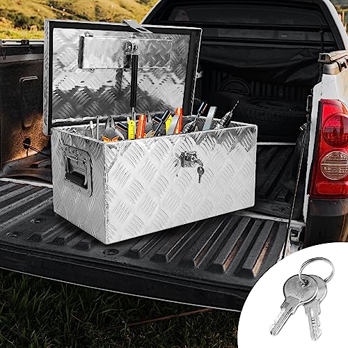 BLACKHORSE-RACING 20 Inch Aluminum Truck Tool Box with Side Handle and Lock Keys Storage Box for Pick Up Trucks, RVs, UTVs and Trailers