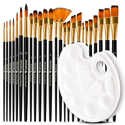 TRITART Paint Brush Set of 25 - Suitable as Acrylic, Watercolor & Oil Brushes - Paintbrushes with 2 Mixing Pallets - Artists Painting Supplies