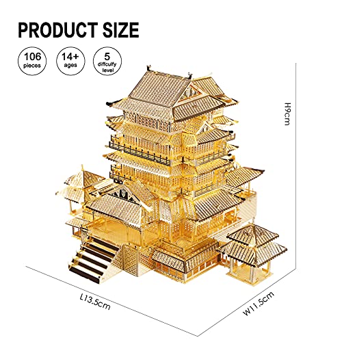 Piececool 3D Metal Puzzle for Adults, Tengwang Pavilion Metal Model Kit, Chinese Famous Architecture Building Kit DIY Craft Brain Teaser 3D Puzzles Piececool
