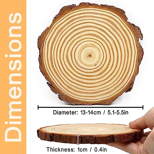 DSYIL 10 PCS Unfinished Wood Slices Bulk, 5.1-5.5 Inch Round Craft Wood Circles with Tree Bark,Christmas Ornaments Wood for Crafts Rustic Wedding