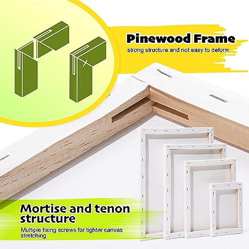 12 Pack Stretched Canvases for Painting with 11x14, 9 x12, 8x10, 5x7(3 of Each), Blank Primed Canvas for Oil, Acrylic & Others, Multi Size Set for Inburit