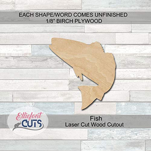 Bass Fish Wood Cutouts for crafts, Laser Cut Wood Shapes 5mm thick Baltic Birch Wood, Multiple Sizes Available Elliefont Styles