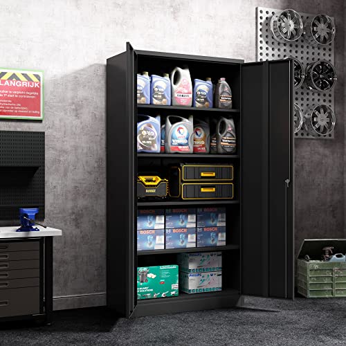 Aobabo Metal Garage Storage Cabinet , 72"Hx 18"D x 36"W Lockable Steel Storage Cabinet with 2 Doors and 4 Adjustable Shelves,Black Steel Cabinet for - WoodArtSupply