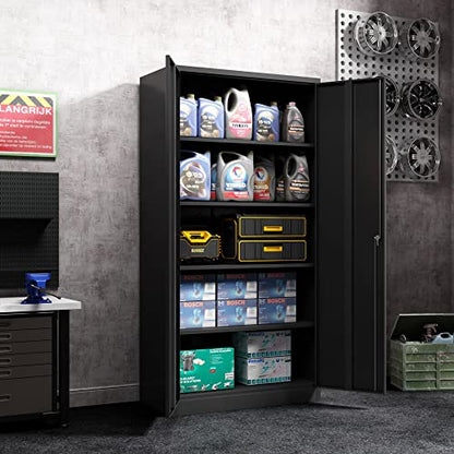 Aobabo Metal Garage Storage Cabinet , 72"Hx 18"D x 36"W Lockable Steel Storage Cabinet with 2 Doors and 4 Adjustable Shelves,Black Steel Cabinet for - WoodArtSupply