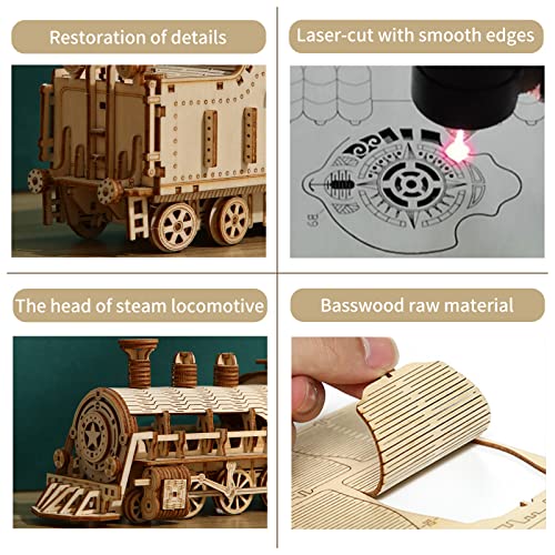 Hallisun 3D Wooden Puzzle for Adults, Mechanical Train Model Vehicle Building Kits, DIY Handicraft Scale Car Model, Educational Toys, Ideal Gifts for