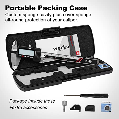 werka Digital Caliper, 0-6” Calipers Measuring Tool, Micrometer Caliper with 0.001”High-Accuracy,Inch/Fraction/Millimeter Conversions Button,4 - WoodArtSupply