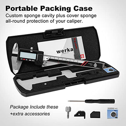 werka Digital Caliper, 0-6” Calipers Measuring Tool, Micrometer Caliper with 0.001”High-Accuracy,Inch/Fraction/Millimeter Conversions Button,4 - WoodArtSupply