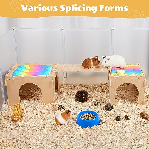 Guinea Pig Hideout, Guinea Pig House with Stairs and Mats Extra Large Guinea Pig Castle Detachable Hideouts for Small Animals Wooden Guinea Pig - WoodArtSupply