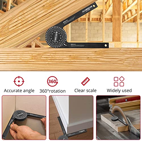 XUNTOP Miter Saw Protractor+12 Inch/300mm Combination Square Carpentry Tools Miter Protractor Carpenter Square Set for Accurate and Adjustable - WoodArtSupply