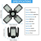 QiyuanLS LED Garage Light,150W Deformable LED Garage Ceiling Lights,15000LM Garage Lights with 4 Adjustable Panels, E26/E27 LED Shop Lights for QiyuanLS