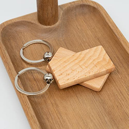 Wood Engraving Blanks Rectangle Blank Wooden Key Chain Wood Blanks for Keychains 20 Pack (Width：1.22 inch)