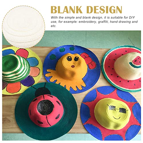 TEHAUX DIY Straw Hats, White Straw Hats Outdoor Woven Hat Unfinished Blank Hats Straw Hats for Art Painting & DIY Tea Party Dress Up Hats 6Pcs TEHAUX