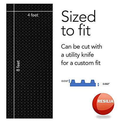 RESILIA Heavy Duty Garage Floor Runner & Protector Mat - Slip-Resistant Grip, Embossed Diamond Plate Pattern, Water & Stain Resistant, Black (4 feet