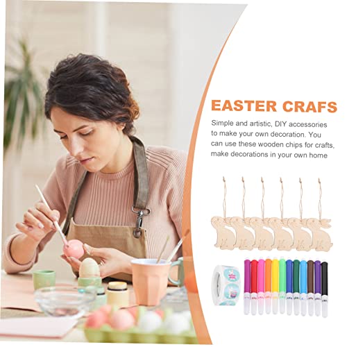 SEWOART 1 Set Wooden Painting Toy Unfinished Wood Bunny Chips Wood Cutouts Unfinished Bunny Wood Slices Easter Party Hanging Ornament Easter Chips SEWOART