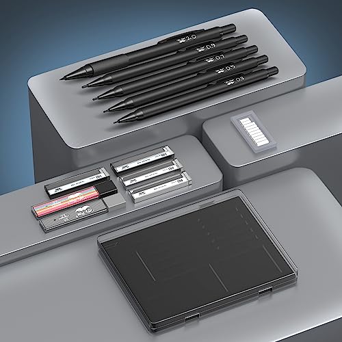 Mr. Pen- Metal Mechanical Pencil Set with Lead and Eraser Refills, 5 Sizes, Black, 0.3, 0.5, 0.7, 0.9, 2mm, Drawing Mechanical Pencils, Mechanical Mr. Pen