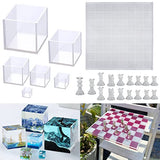 RESINWORLD 12 inches XL Large Checkers Chess Board Mold + Set of 4", 3", 2", 1.5", 1", 0.5" Clear Silicone Cube Molds, Large Deep Square Epoxy Resin ResinWorld
