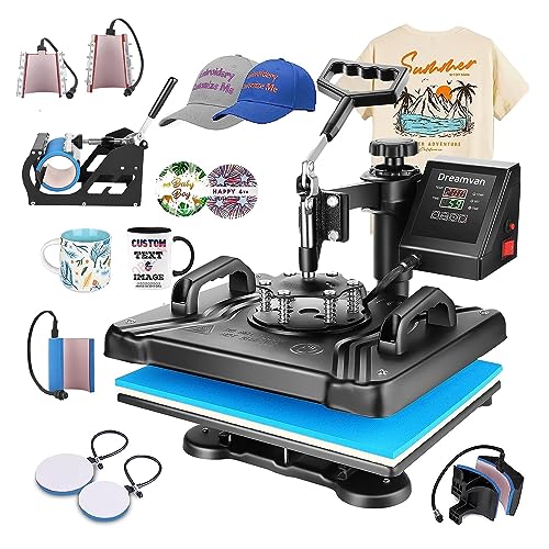 Heat Press 8 in 1 Combo, Upgraded Heat Press Machine 360-Degree Swing Away Digital Shirt Printing Multifunction Heat Press for Sublimation Heat Press - WoodArtSupply