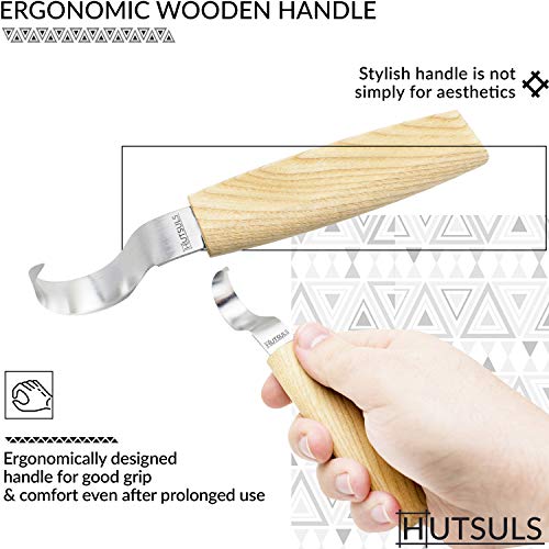 Hutsuls Spoon Carving Knife for Beginners - Right-Handed Razor Sharp Wood Carving Hook Knife Tool in a Beautifully Designed Gift Box Kuksa Carving Hutsuls