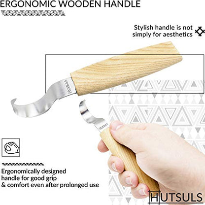 Hutsuls Spoon Carving Knife for Beginners - Right-Handed Razor Sharp Wood Carving Hook Knife Tool in a Beautifully Designed Gift Box Kuksa Carving - WoodArtSupply