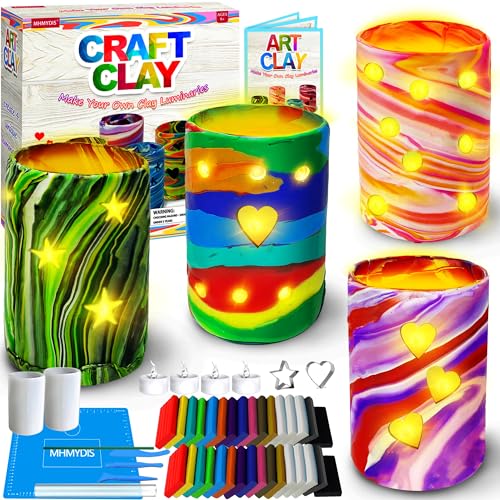 MHMYDIS Make Your Own Clay Luminaries - Arts and Crafts Clay kit for Boys Girls and Teens Age 6 7 8 9 10 11 12 Year Old and up - Make 4 Clay Lantern MHMYDIS