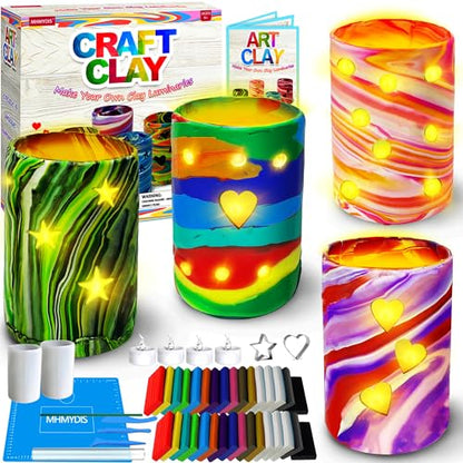 MHMYDIS Make Your Own Clay Luminaries - Arts and Crafts Clay kit for Boys Girls and Teens Age 6 7 8 9 10 11 12 Year Old and up - Make 4 Clay Lantern