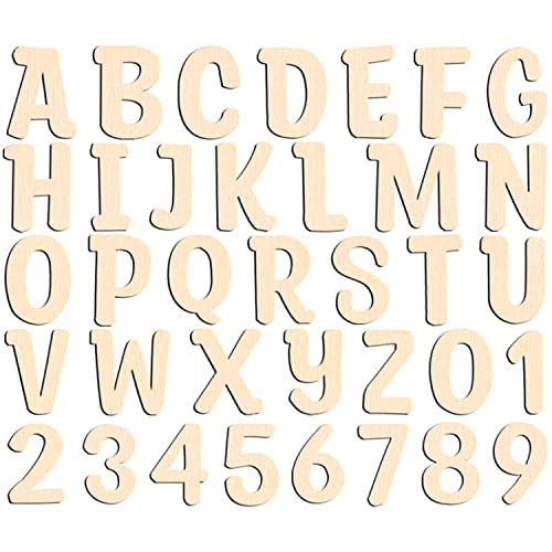 124 Pcs Wooden Letters 2 Inch for Crafts Unfinished Capital Wooden Alphabet Letters and Numbers Focal20 Small Wood Letters for DIY Painting Arts Home