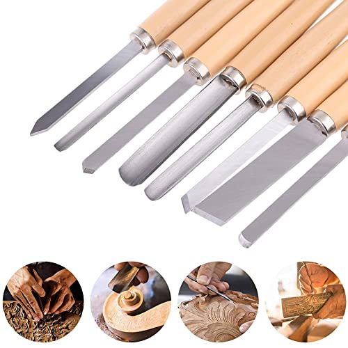8Pcs Wood Lathe Tools, Professional Wood Turning Tools for Lathe Chisel Set with 2 Skew 1 Spear Point 1 Parting 1 Round Nose 3 Gouge Tools for TVlifams