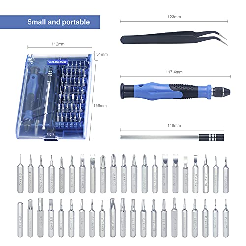 Mini Screwdriver Set with 42 Bits, VCELINK 45 in 1 Small Precision Magnetic Tiny Screwdriver Bit Kit with Tweezers & Extension Shaft for Laptop, PC, VCELINK