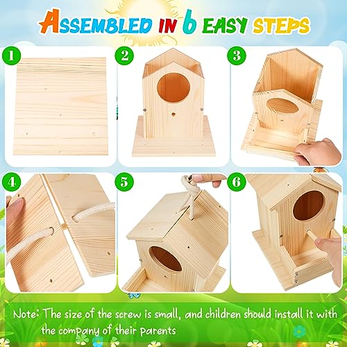 Liliful 4 Pack Birdhouse Kit DIY Wooden Bird House with Paint and Paintbrushes Arts and Crafts Painting Kits for Boys Girls Adults Build Paint Fun