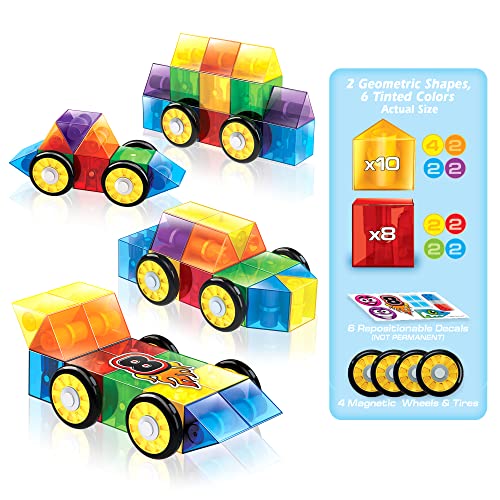 Cra-Z-Art Magrific 3D Magnetic Blocks 28 Piece Set - Colorful Magnet Building Tiles with 3D Blocks, Vehicle Wheels - STEM Skills Cra-Z-Art
