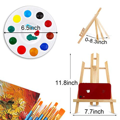 144 PCS Professional Painting Set, 12 PCS Wood Easels,12 Packs of 120 Brushes with Nylon Brush Head and 12 PCS Palettes, Painting Supplies kit for - WoodArtSupply