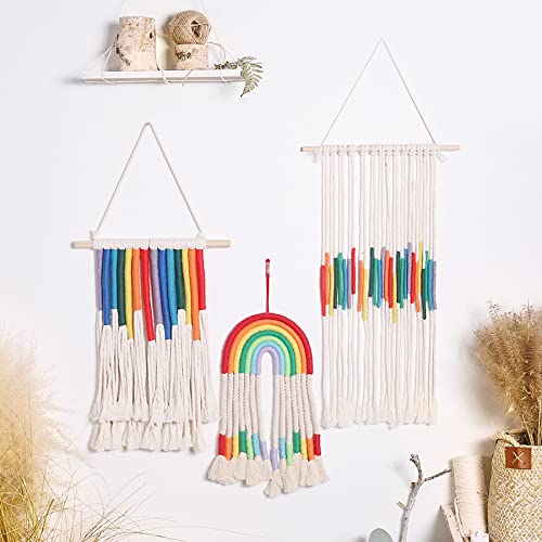 Allazone Rainbow Wall Hanging Kit, 8 PackDIY Rainbow Wall Decor Craft Kit, Cotton Macrame Cord Rope, Pearl Needle, Crystal String Rope for Bedroom - WoodArtSupply