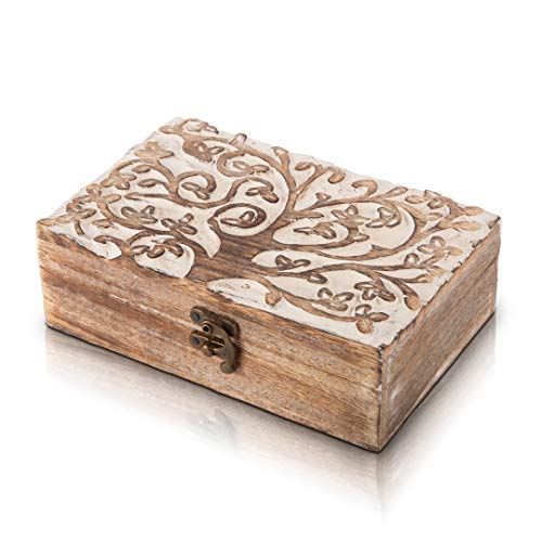 Great Birthday Gift Handmade Decorative Wooden Jewelry Box With Tree Of Life Carving Jewelry Organizer Keepsake Box Treasure Chest Trinket Holder The Great Indian Bazaar