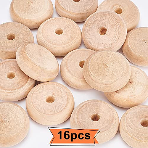 OLYCRAFT 16pcs Wood Craft Wheels 1.9 Inch Unfinished Wooden Wheels Classic Axle Hole Natural Wooden Crafts Small Car Accessories for Arts & Crafts, OLYCRAFT