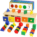 Montessori Toys Wooden Color & Shape Sorter Toys for Toddlers 1-3 Matching Box Sorting Blocks Manipulatives Preschool Learning Activities Educational Peacurh