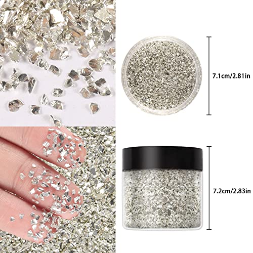 Ceya 10.6oz/ 300g Crushed Irregular Glass Silver Metallic Crystal Chips Broken Glass Glitter 2-4mm Craft Chunky Glitter for Nail Art Epoxy Resin Mold ceya