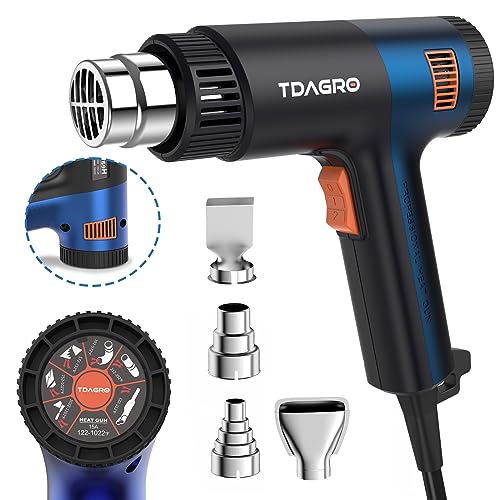 TDAGRO Heat Gun for crafting 1800W, 122℉~1202℉ Variable Temperature Control with 2-Temp Settings 4 Nozzles, 1.5s Fast Heating Blue Heat Gun for TDAGRO