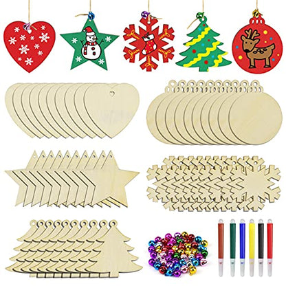 BROTOU 50PCS DIY Wooden Christmas Ornaments, Unfinished Wood Ornaments Crafts for Holiday, Festival, Wedding Party, Christmas Crafts for Kids - WoodArtSupply