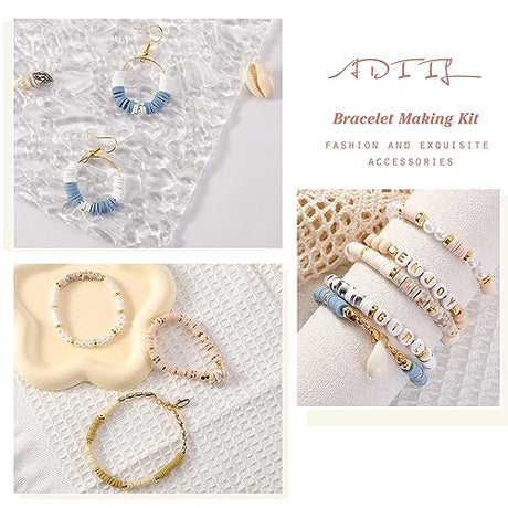 ADIIL 7200 Pcs Clay Beads Bracelet Making Kit, 24 Neutral Colors 6mm Polymer Clay Beads for Jewelry Making, Friendship Bracelet Heishi Beads with ADIIL