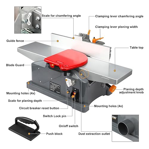 Hoteche 6-Inch Spiral Benchtop Jointer - 10.6-Amp Wood Jointer Machine - WoodArtSupply