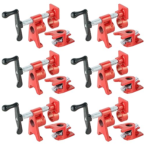 ATPEAM Wood Gluing Pipe Clamp Set | 6 Pack 3/4’’ Heavy Duty Cast Iron Quick Release Pipe Clamps for Woodworking with Unique Foot Design (6, 3/4'') ATPEAM