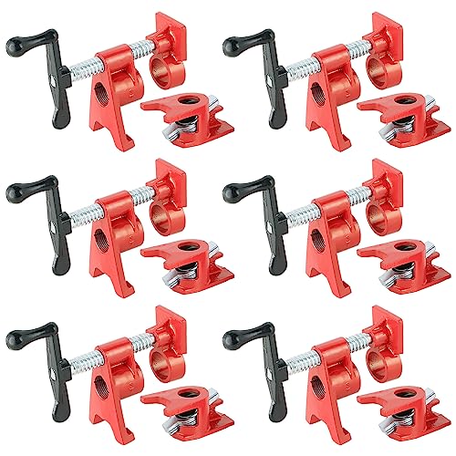 ATPEAM Wood Gluing Pipe Clamp Set | 6 Pack 3/4’’ Heavy Duty Cast Iron Quick Release Pipe Clamps for Woodworking with Unique Foot Design (6, 3/4'') - WoodArtSupply