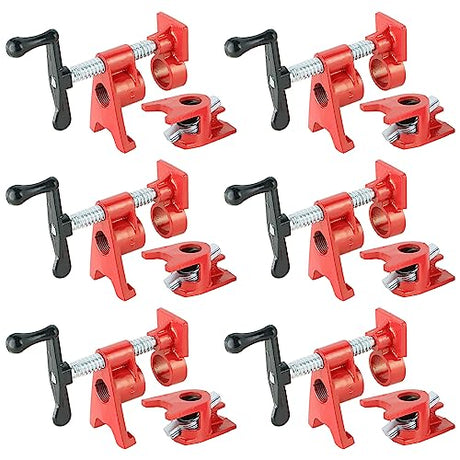 ATPEAM Wood Gluing Pipe Clamp Set | 6 Pack 3/4’’ Heavy Duty Cast Iron Quick Release Pipe Clamps for Woodworking with Unique Foot Design (6, 3/4'') ATPEAM
