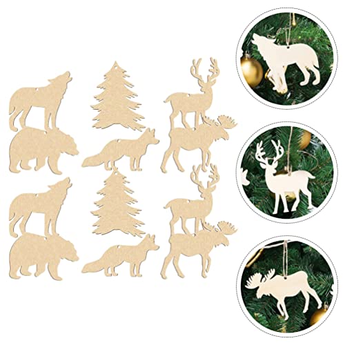 Sewroro 30pcs Unfinished Wooden Cutouts DIY Animal Wood Slices Elk Xmas Tree Fox Wolf Blank Discs Xmas Tree Hanging Ornament Decoration for DIY Sewroro