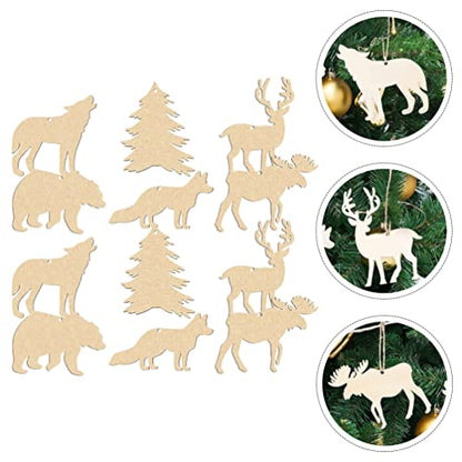 Sewroro 30pcs Unfinished Wooden Cutouts DIY Animal Wood Slices Elk Xmas Tree Fox Wolf Blank Discs Xmas Tree Hanging Ornament Decoration for DIY